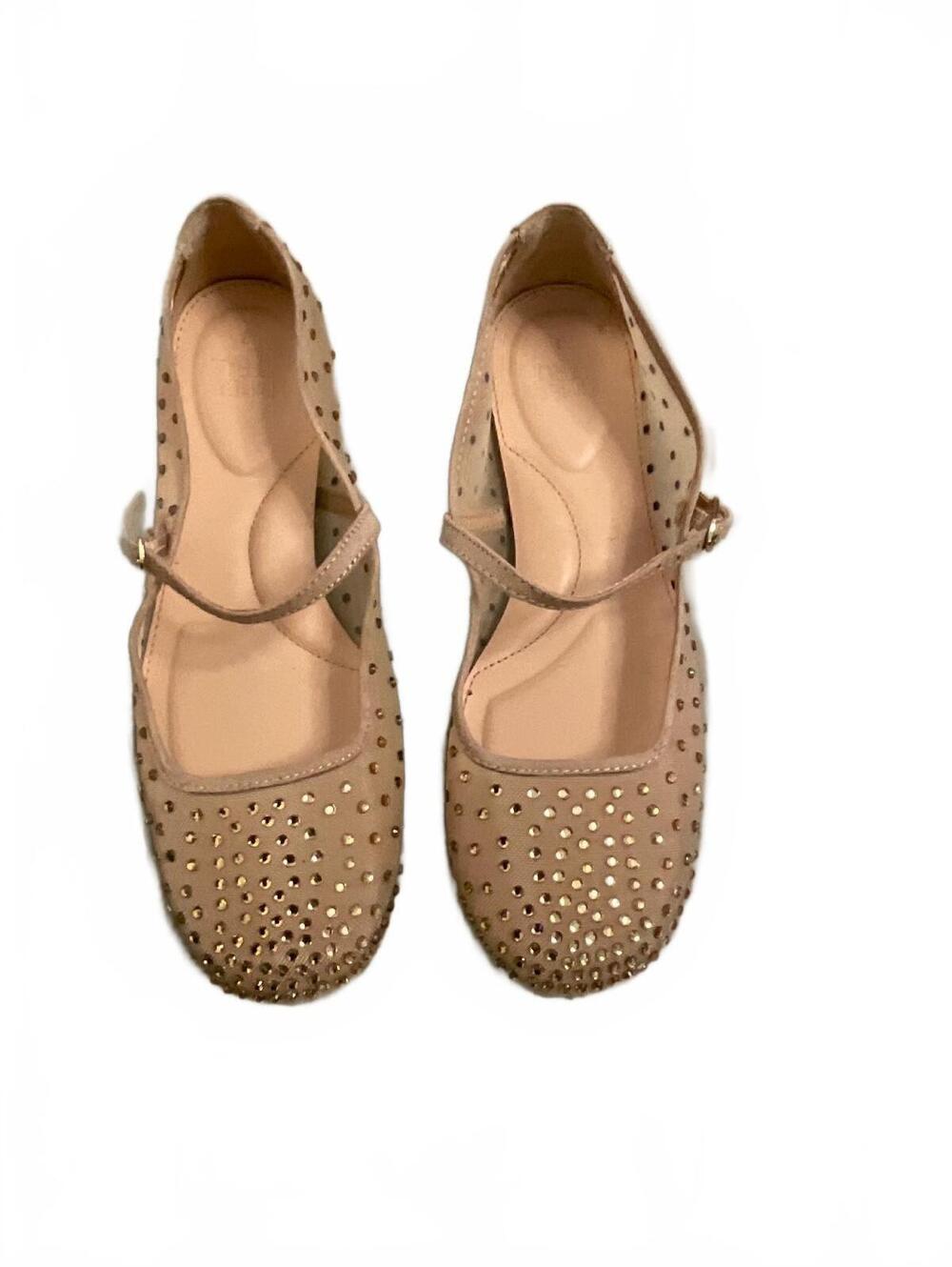 Beige Studded Mary Jane Flats